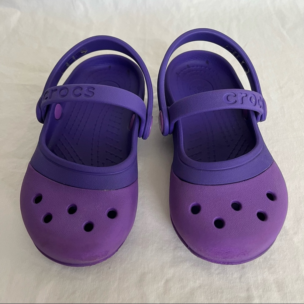 CROCS Kids Electro II PS Mary Jane Neon Purple Ultra Violet Sling Mule Clogs, 8